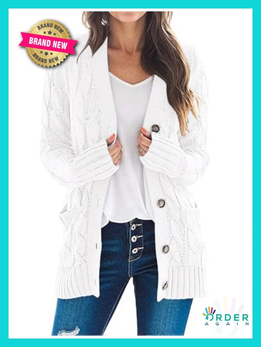 Women's Chunky Cable Knit Cardigan Sweater Long Sleeve Cozy Relaxed